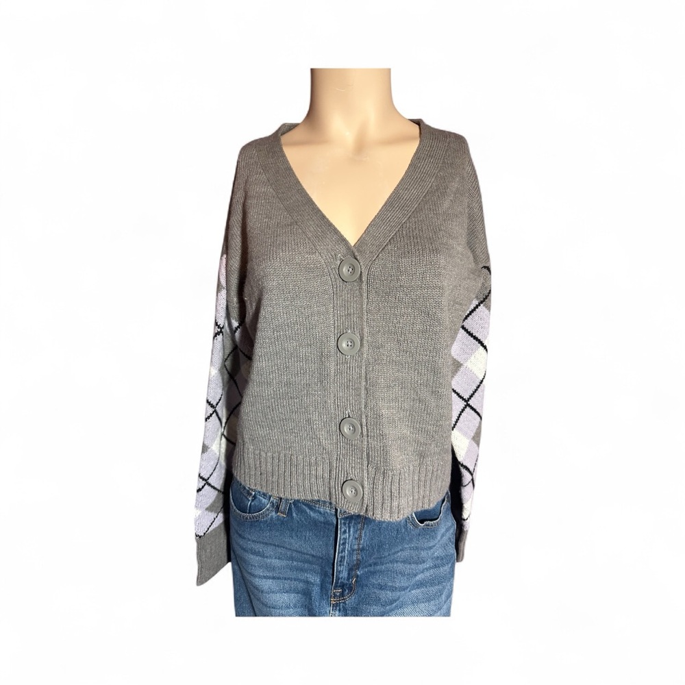 Trending‎ Violet Romance Argyle Women's Cardigan Gray/Purple, Size 4 (334)